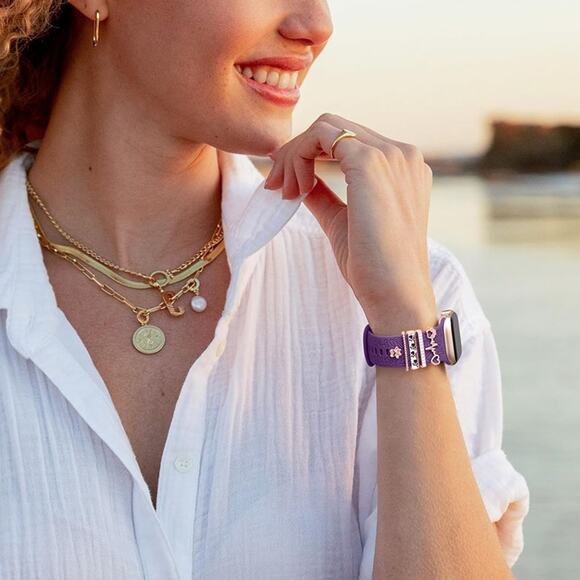 Flower Engraved Band Compatible with Apple Watch Bands for Women Purple Band - Picture 2 of 6